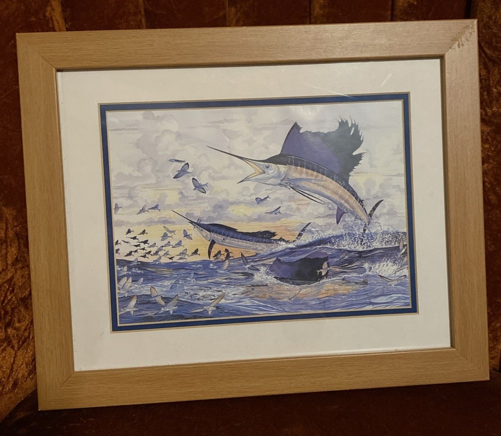 Guy Harvey Double Header Two Jumping After Flying Fish School Framed Print 11×14