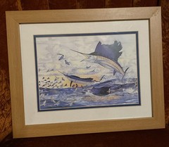 Guy Harvey Double Header Two Jumping After Flying Fish School Framed Print 11×14