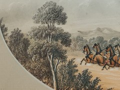 ANTIQUE 1853 ORIGINAL WATERCOLOUR PAINTING BY B FENNING STAGECOACH WITH HORSES.