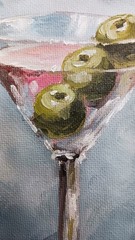 ORIGINAL Oil Painting Impressionism Martini Glass with Olives Cocktail 5″ x 7″