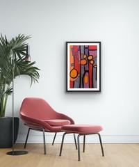 Original Abstract Painting Modern Pop Art Blue Yellow Green On Paper 8.25”x6”.