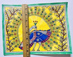 Madhubani painting Peacock India Paper artist signed original 8.5 X 11″ unframed