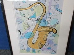 Connie Brorson Signed Framed Watercolor Painting „Blue Notes“ 20 3/8″ x 16 1/8″