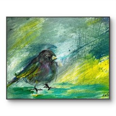 Original Abstract Expressionism 8×10 Little Bird Handmade Signed Fine Art 196