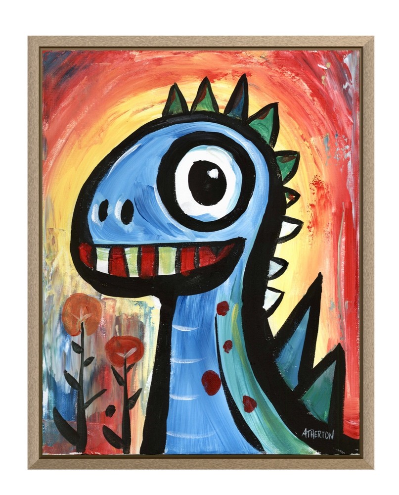 Atherton 11×14 Original Expressionism Dinosaur painting „Cute Dino8“ hand signed