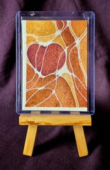 “Off the Charts” MM#53-ACEO Watercolor OOAK Signed Valentine Heart Abstract Gold