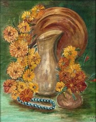 American 20C, 1966, Helen, Vintage Oil Painting, Still Life with Flowers