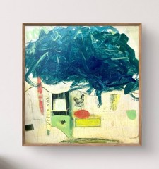 Original Abstract 12×12 Acrylic Painting on Wood Panel, Holly Hammond, Barnyard