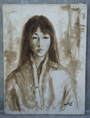 CHINESE ACTRESS TISA CHANG VINTAGE OIL PAINTING ASIAN PORTRAIT SIGNED WALT LIU?