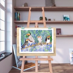Zebra Finches Contemporary Impressionist Original Watercolor 11×14 Paper Signed