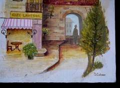 c.1971 D. Coleman Original Oil Painting Paris Morning Walk Cafe Lautrec