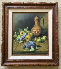 Vintage Mid-Century Oil Canvas Painting Still Life Grapes Signed Pigni Framed XL