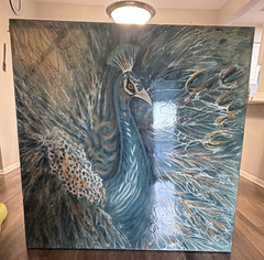 Large Contemporary Peacock Bird Painting on Canvas Unframed, Animals Nature