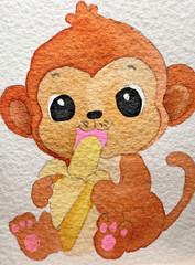ACEO Original OOAK Signed (Not a Print) „Monkey Business“ Baby Ape & Banana Art