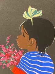Vintage Luis Betanzos Gouache on Paper Mexican Children Flowers Colorful Mexico