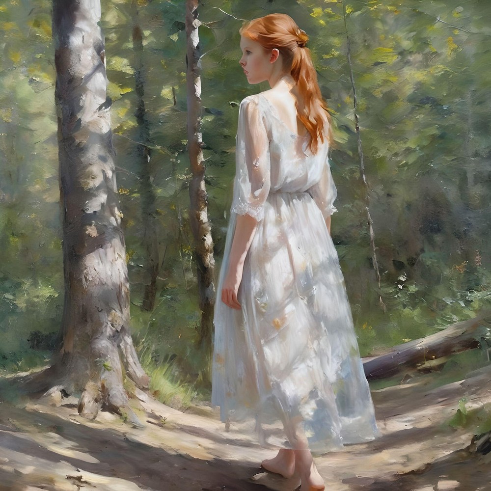 8×10 inch Print Accented with Acrylic Paint 15 yr-old Redhead in the woods