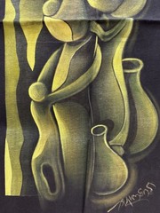 Vintage Original Oil Painting on Black Cloth Signed Abstract Art *No Frame