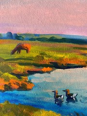Oil Painting Ducks In The River V. Simashchuk Unframed Original nAAA3578