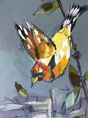 Original Abstract Expressionism 12×16 Goldfinch Colorful Signed Fine Art 535