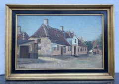 Impressionist Axel Aabrink 1887-1965 Danish Village Oil Painting