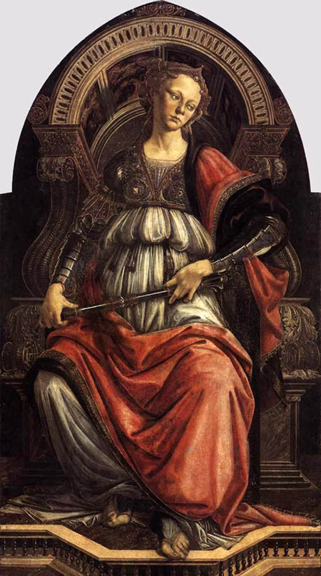 Oil painting Sandro Botticelli – Fortitude Madonna seated canvas