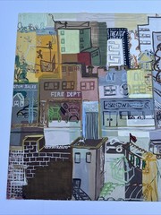 MID CENTURY PAINTING CUBIST ABSTRACT CITYSCAPE URBAN MODERNISM CUBISM WPA STYLE