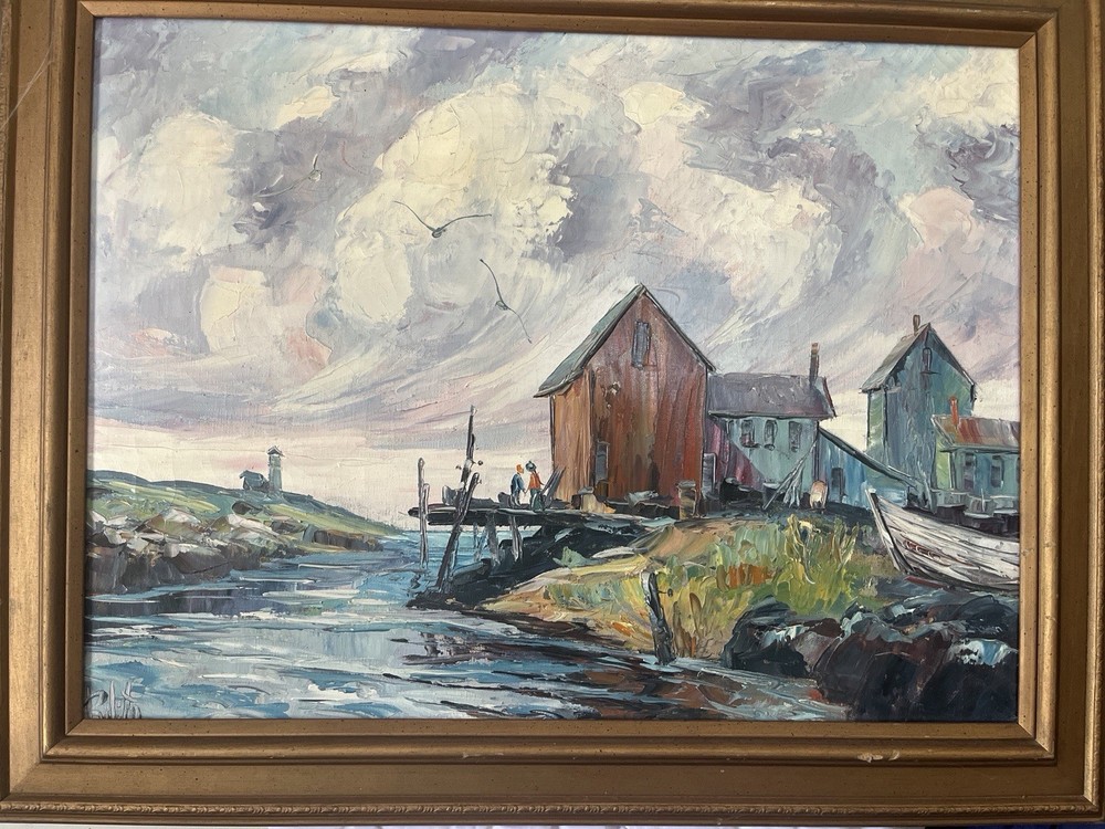 FRANCIS PULITO Signed Oil Painting Creek Landing 1970s Berlin CT NE Harbor