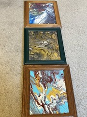 Set Of 3 Acrylic Swirl Paintings In Frames