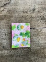 Aceo By Kenna Painting Original Gouache Daisy Flowers 2.5” X 3.5” Signed