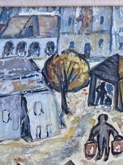 SOFIA CZEKAY PAINTING MID CENTURY TOWN VILLAGE STREET VIEW MID CENTURY MODERNISM