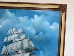 Large Vintage Oil Painting Sailing Ship Seascape Signed Maritime Ocean Art