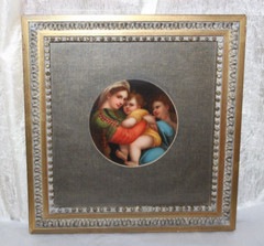 Vtg Antique? Madonna Della Sedia Painting on Porcelain Firenze Framed Raphael