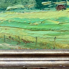W. H. Partridge Oil Painting Landscape Cows Pasture Church Impressionist Framed