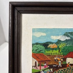 Vintage Original Painting South American Folk Art Farm Scene Signed David 4×6