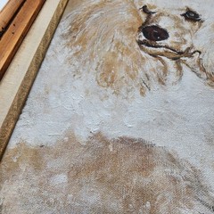 Vintage White Poodle Dog Portrait Oil Painting Signed Framed 28×33 Large Art