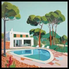 Einzelstück! Ibiza Finca 01 Art Deco gerahmt 85×85 cm Leinwandbilder Pop Art