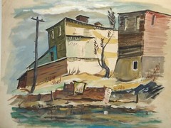 Behind the Houses Mixed Media (Oil & Gouache) Painting-1930s/40s-Louis Bosa