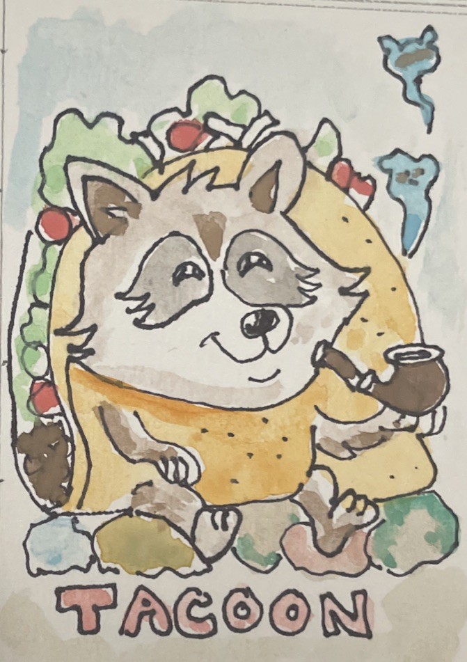 ACEO Original painting Racoon Tacoon (2.5×3.5 inches) Watercolor