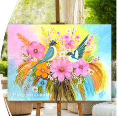 Original Abstract Realism Oil Painting, birds/nest 9″x12″ Unframed Canvas Board