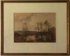 James Herbert Snell (1861-1935) British : “Dusk Over River” Watercolor Framed