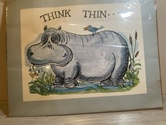 Think Thin Watercolor Hand painted Hippo Bird 1976 Atlanta Carousel Hilda