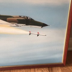 Military Fighter Plane with Falling Missile Painting by K Chong ? 1978