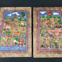 2 Original Amate Mexican Bark Paintings 39cmx59cm from Guerrero Mexico