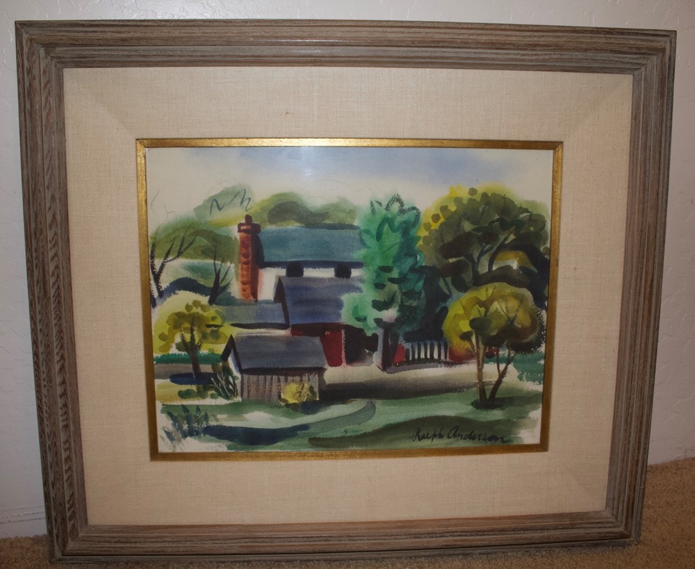 Impressionist Watercolor Painting – Residential Home in Summer – Ralph Anderson