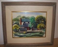 Impressionist Watercolor Painting – Residential Home in Summer – Ralph Anderson