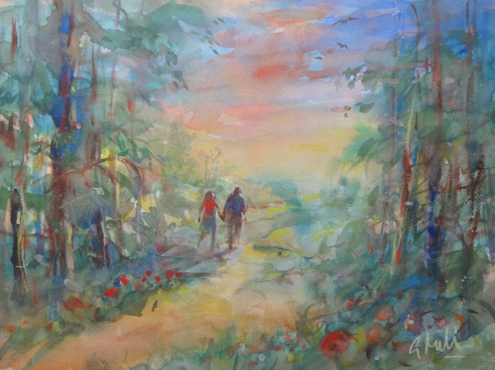 GERRY MILLER. Watercolour – „Through Forests“. No frame. 32x24cm.