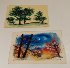1970’S GEORGE MAURY WATERCOLOR PAINTING 2 PIECE LOT. 7 1/4 X 4 3/4