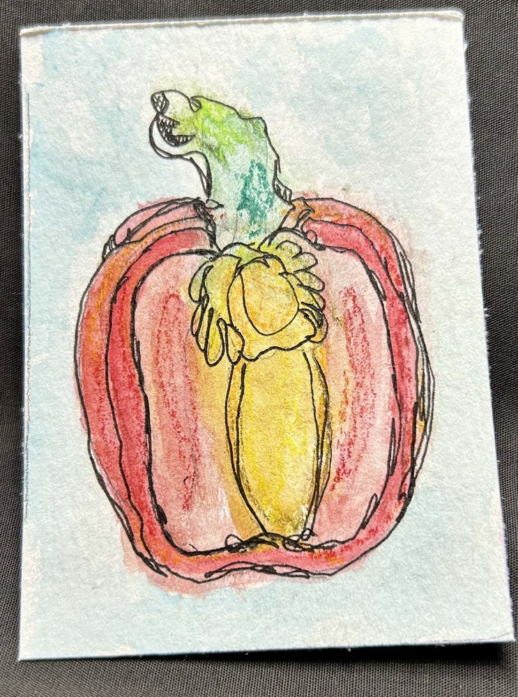 ACEO Original Art by C3 Design Goods – water color red pepper/line work