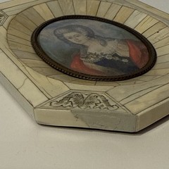 c1890 Antique Miniature Painting On Vellum Piano Key Picture Frame