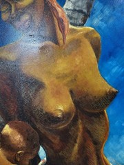 PETER HELMERS MOTHER CHILD ILLUSTRATION TIKI BAR ANTIQUE VINTAGE OIL PAINTING